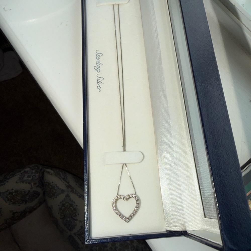 Elegant Silver Diamond Heart Necklace